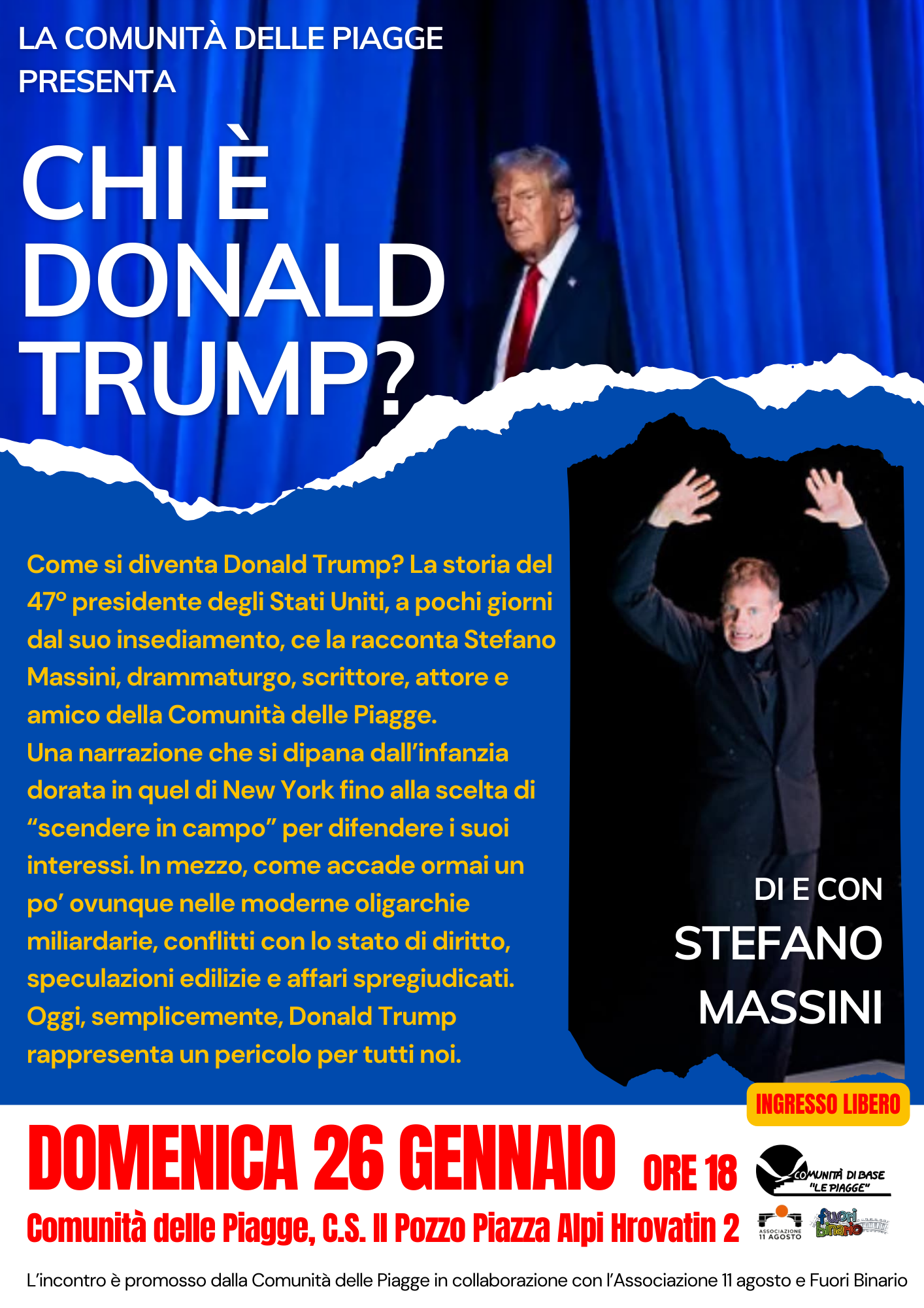 Chi è Donald Trump? Ce lo racconta Stefano Massini domenica 26 gennaio alle Piagge